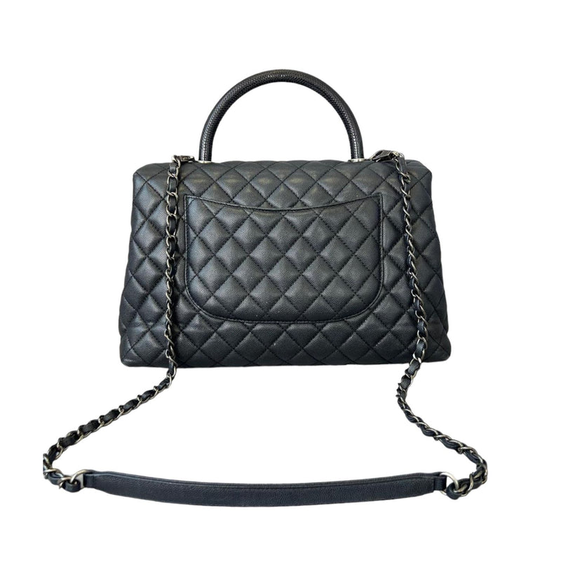 Chanel Coco Handle Bag Quilted Grained Caviar Ruthenium Mini Black