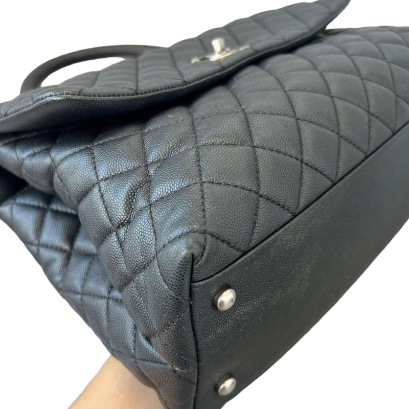 CHANEL Caviar Quilted Large Coco Handle Flap Bag Black