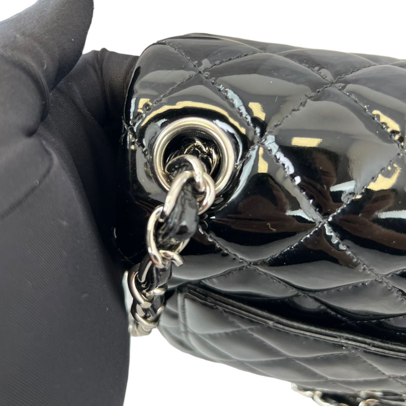 CHANEL Secret Label Flap Patent Leather Shoulder Bag Black