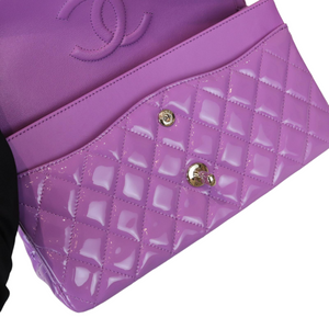 Classic Double Flap Medium Patent Quilted Purple GHW