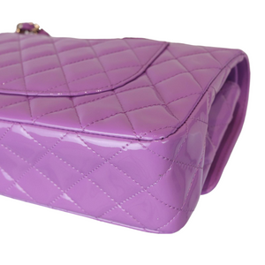 Classic Double Flap Medium Patent Quilted Purple GHW