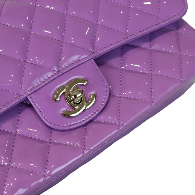 Classic Double Flap Medium Patent Quilted Purple GHW