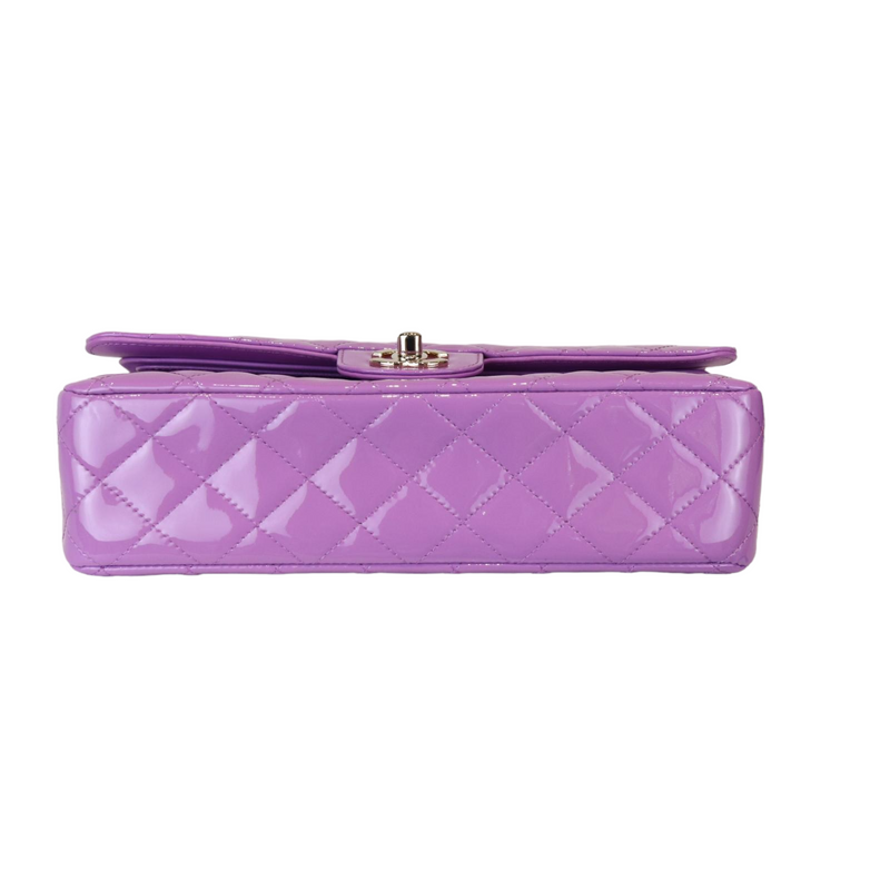 Classic Double Flap Medium Patent Quilted Purple GHW