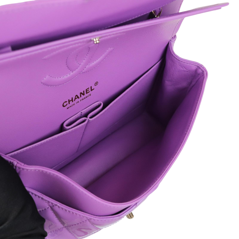 Metallic Purple Quilted Lambskin Classic Double Flap Medium