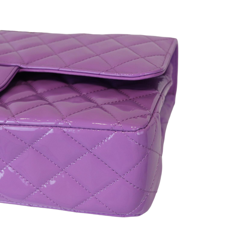 Classic Double Flap Medium Patent Quilted Purple GHW