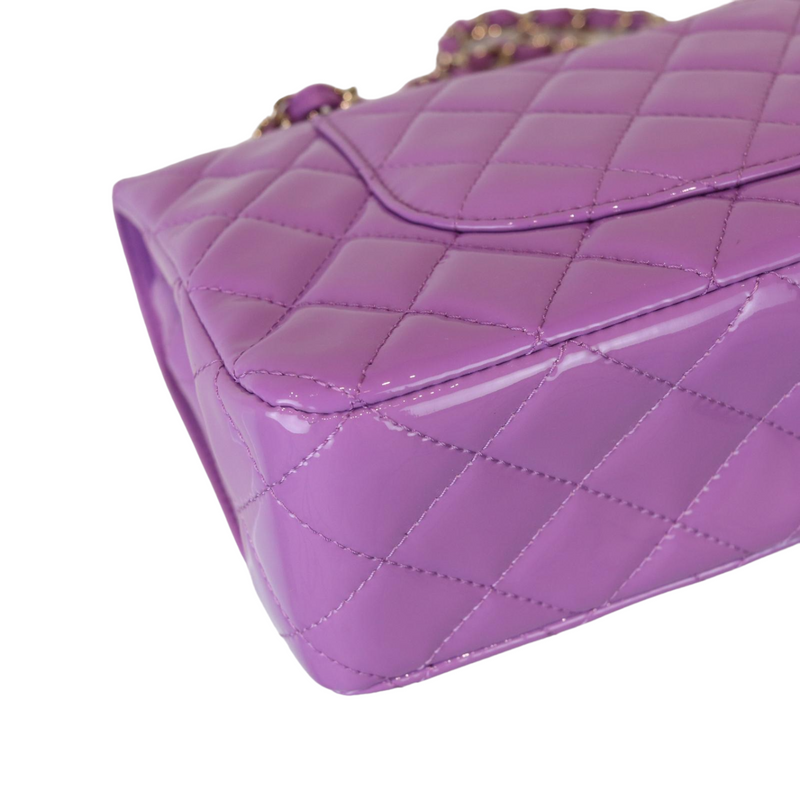 Classic Double Flap Medium Patent Quilted Purple GHW