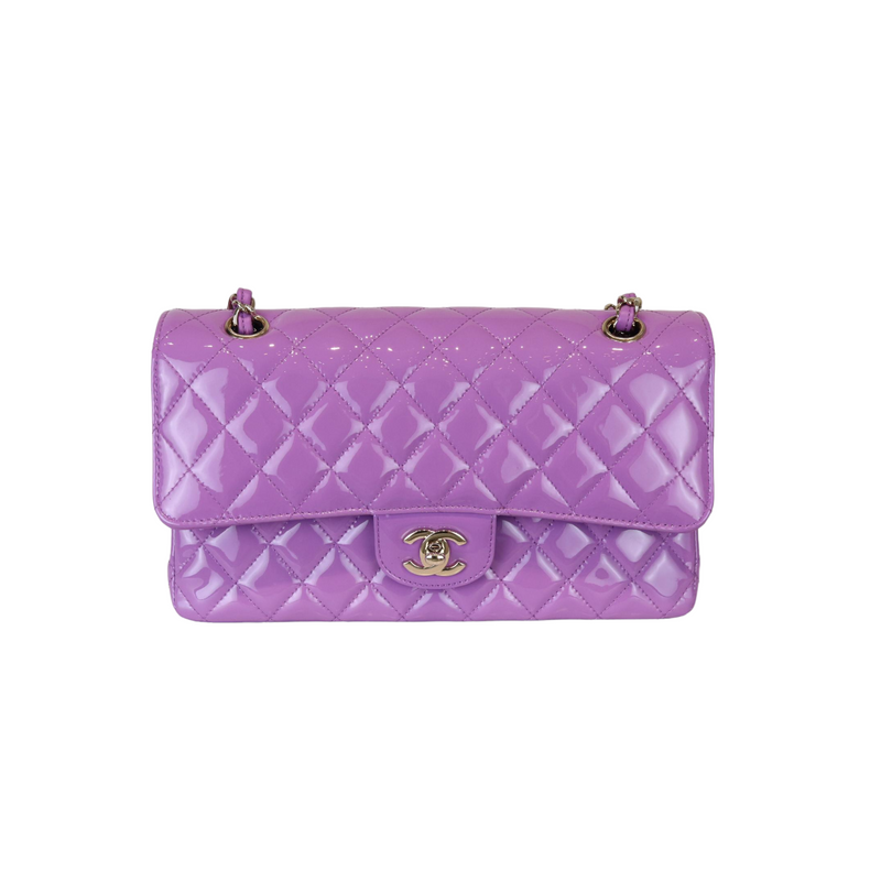 Chanel Classic Double Flap Medium Patent Quilted Purple GHW – Bag Religion