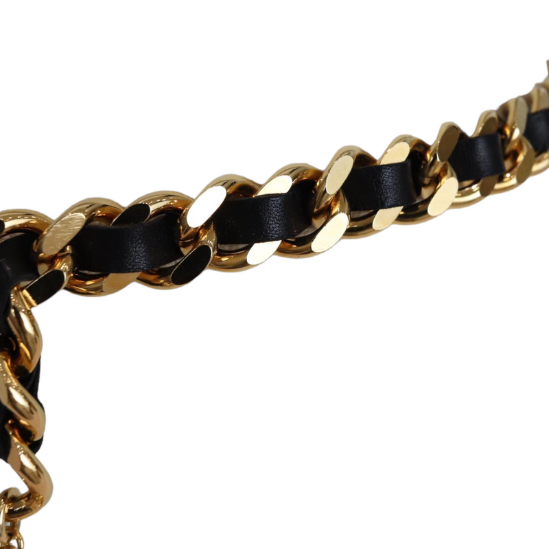 CHANEL Belt Lambskin, Glass Pearls & Gold-Tone Metal. Black