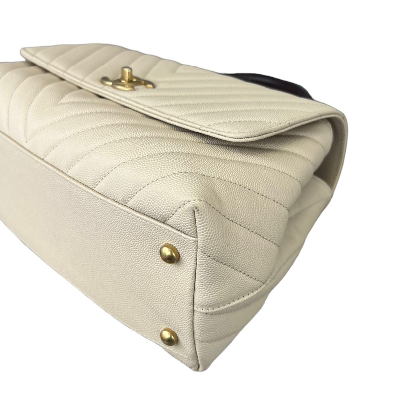 Coco Handle Medium Chevron Flap Bag White GHW