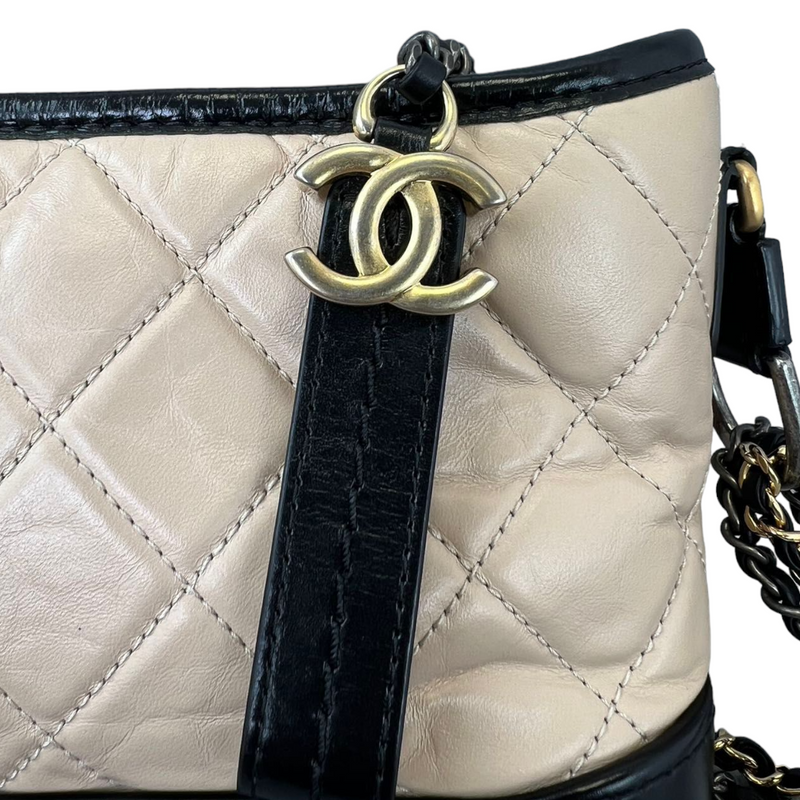 Chanel Beige/Black Quilted Leather Small Gabrielle Hobo Bag - Yoogi's Closet