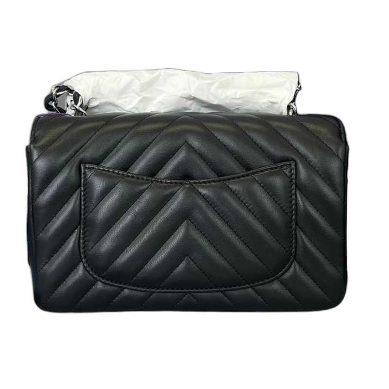 Mini Rectangular Flap Black Lambskin Chevron Quilted SHW