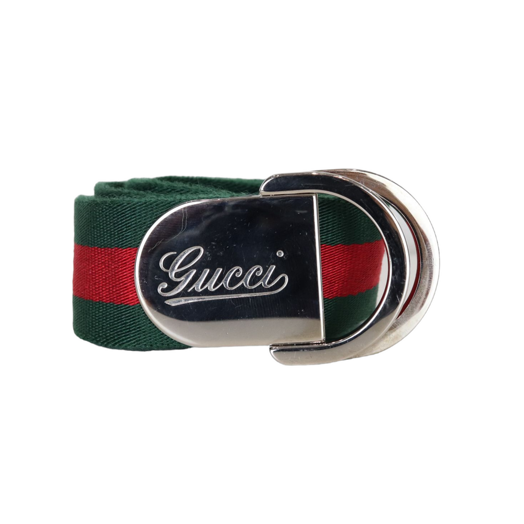 Vintage Buckle Belt Green/Red Fabric Size 95