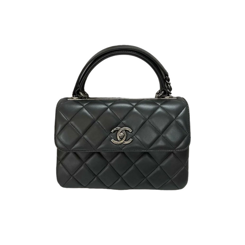 Chanel Metallic Lambskin Quilted Small Trendy CC Flap Dual Handle Bag Silver