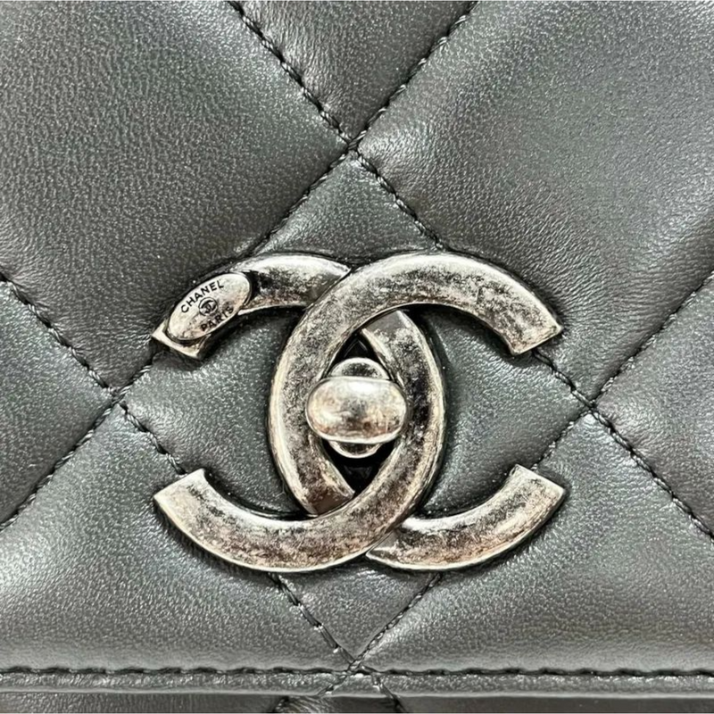Small Trendy CC Dual Handle Flap Grey RHW