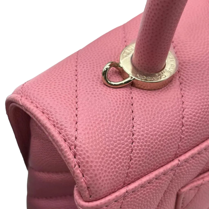 Chanel Pink Caviar Quilted Extra Mini Coco Handle Flap Bag W/ Box