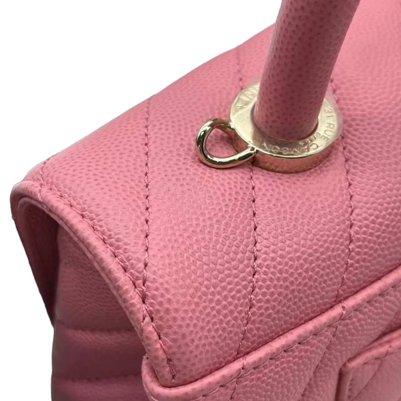 Authentic NEW Chanel Iridescent Light Pink Quilted Caviar Leather Extra  Mini Coco Handle Flap Bag