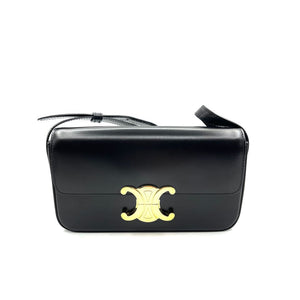 Triomphe Shiny Calfskin Shoulder Bag Black GHW