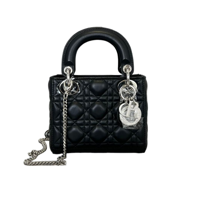 Mini Lady Dior Black Lambskin Cannage SHW