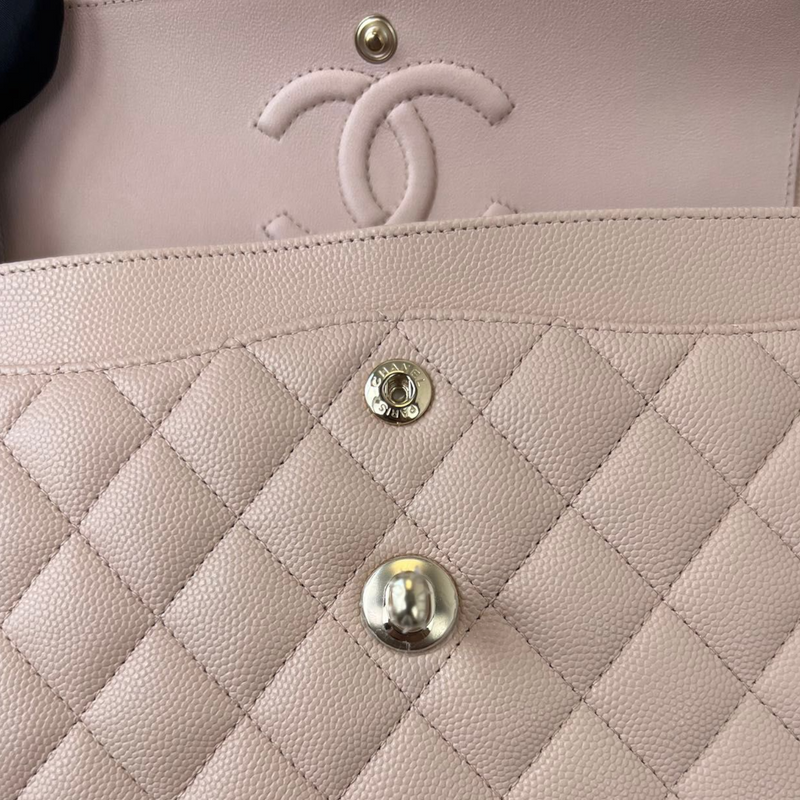 Chanel Beige Quilted Caviar Small Classic Double Flap Silver