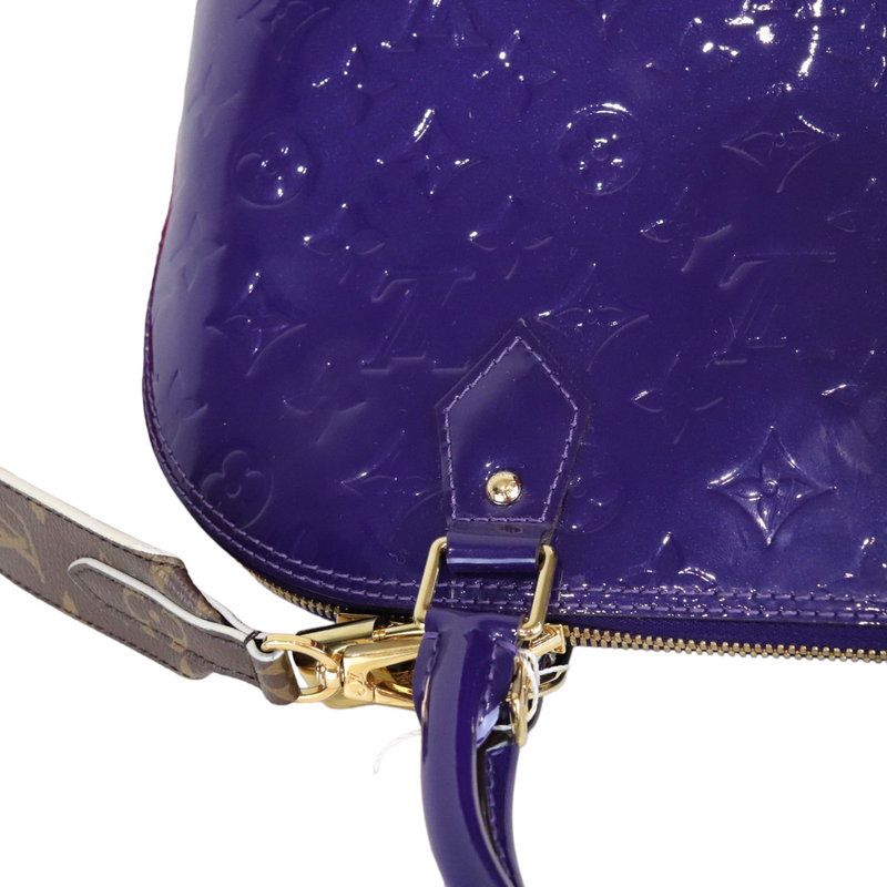 Large Louis Vuitton Alma Patent Leather Handbag In Dark Purple