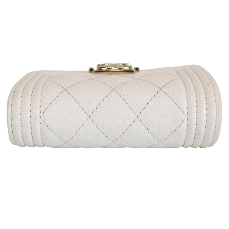 Chanel White Calfskin Quilted Leather Pearl Mini Wallet On Chain WOC Bag