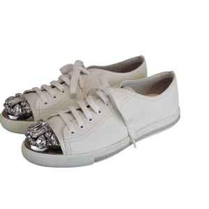 Cap Toe Leather Sneaker White Size 37.5