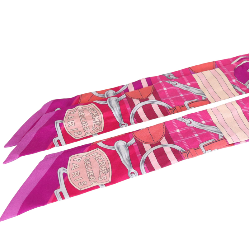 Twilly Set Silk Scarf in Fuschia, Rose Vif and Corail