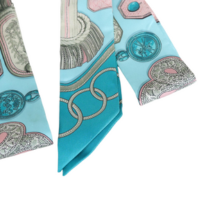 Twilly Set Silk Scarf Blue and Pink