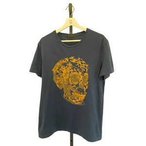 Yellow Skull Print T-Shirt Blue Large