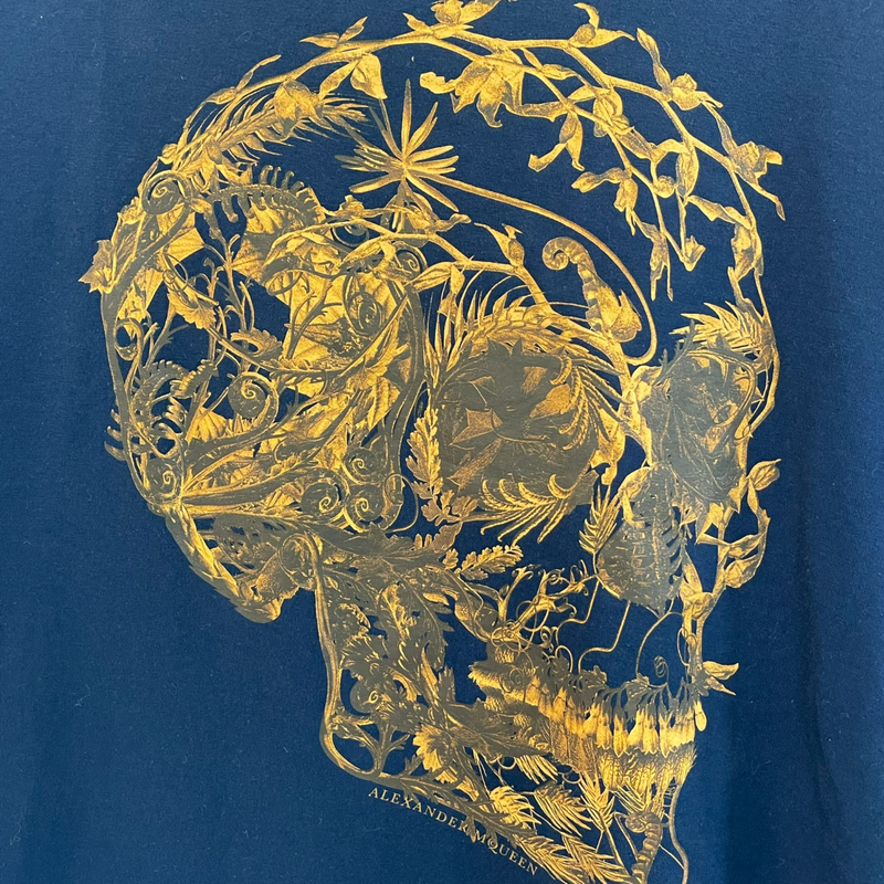 Yellow Skull Print T-Shirt Blue Large
