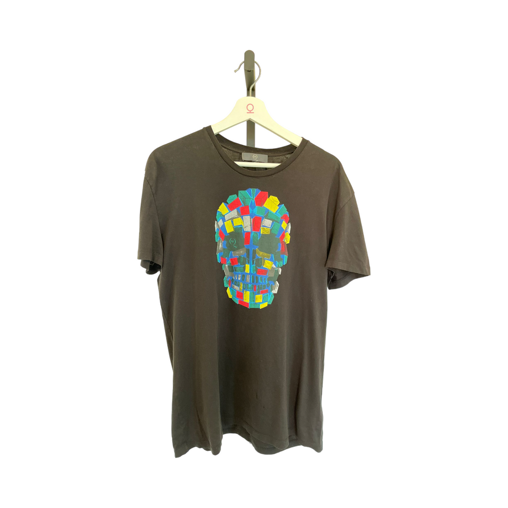 Multicolor Skull Print T-Shirt Dark Grey Large