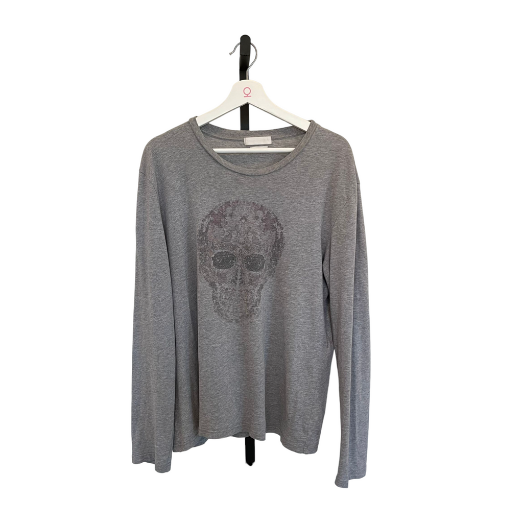 Floral Skull Long Sleeve T-Shirt Grey Large