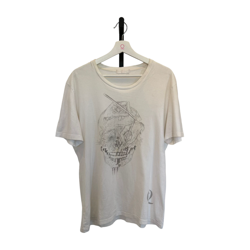 Skull Print Over Cotton Jersey T-Shirt White Large