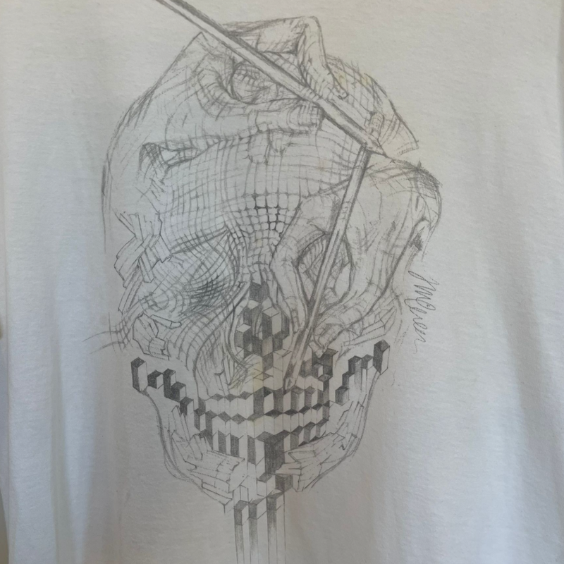 Skull Print Over Cotton Jersey T-Shirt White Large