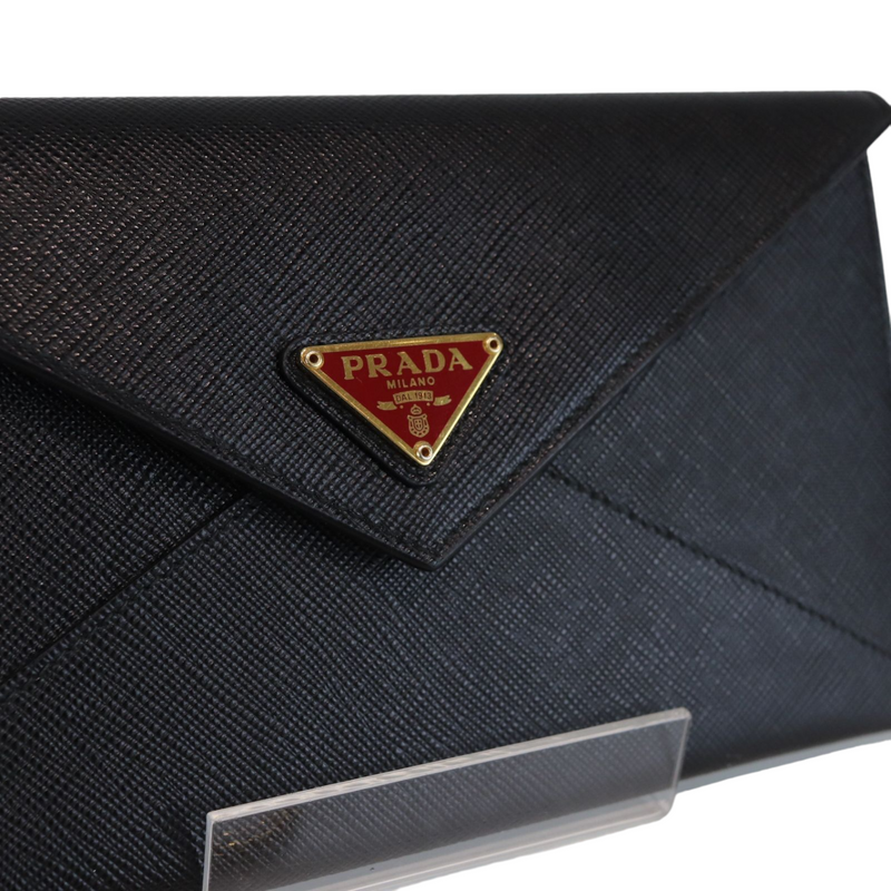 Prada Envelope Leather Chain Clutch Blue - Dallas Designer
