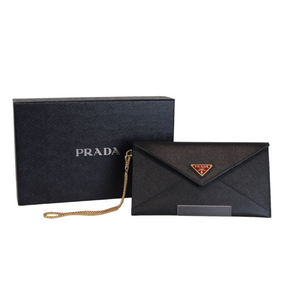 Saffiano Leather Envelope Wristlet Clutch Black