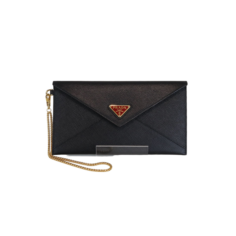 Saffiano Leather Envelope Wristlet Clutch Black