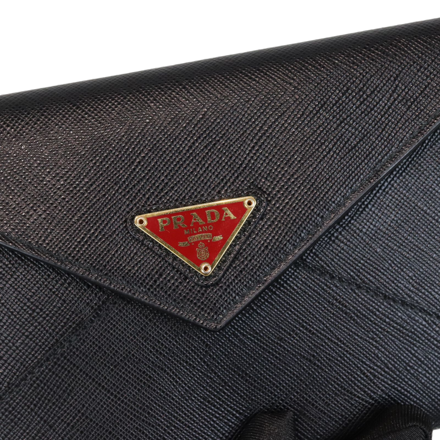 Prada Saffiano Leather Envelope Wristlet Clutch Black Bag Religion