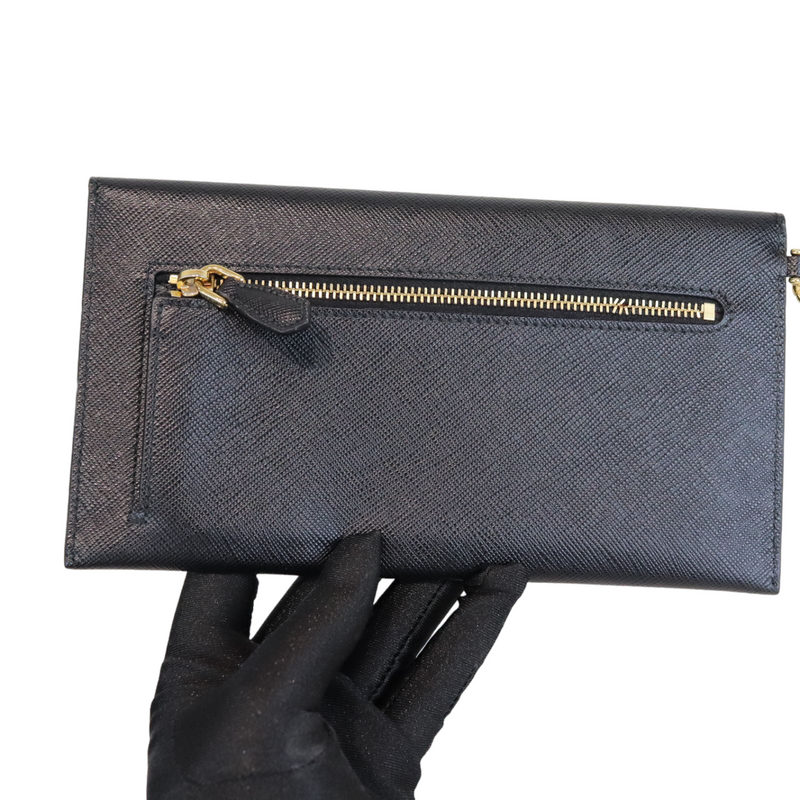 Saffiano Leather Envelope Wristlet Clutch Black