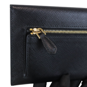 Saffiano Leather Envelope Wristlet Clutch Black