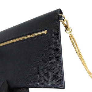 Saffiano Leather Envelope Wristlet Clutch Black