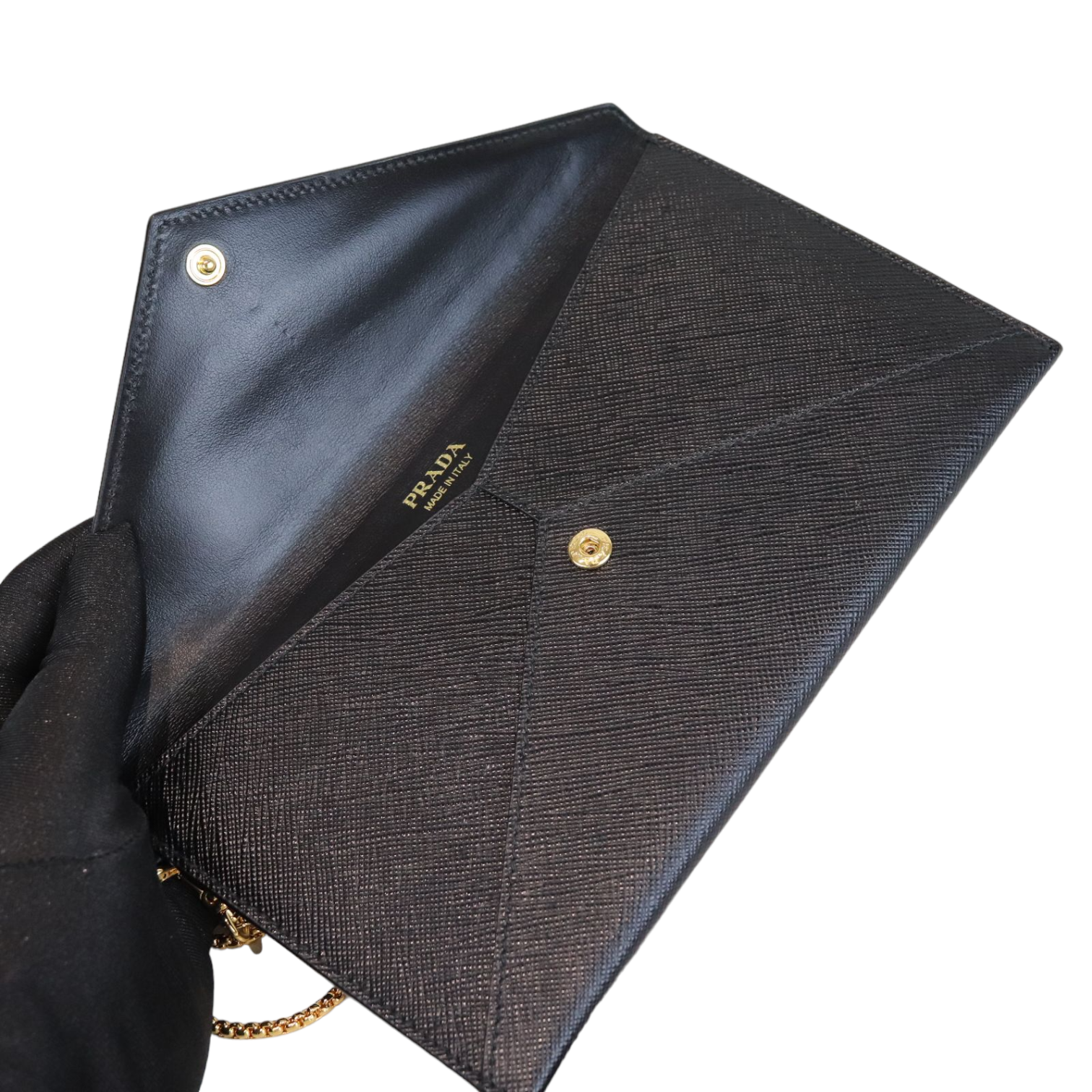 Prada Saffiano Leather Envelope Wristlet Clutch Black – Bag