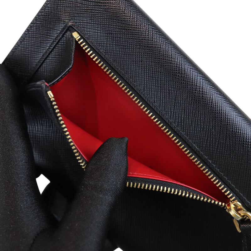 Saffiano Leather Envelope Wristlet Clutch Black