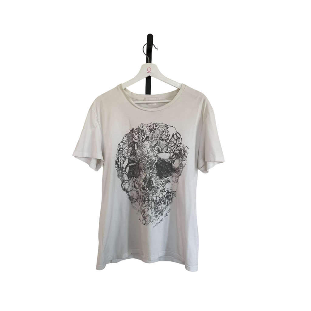 White Skull Printed Neck T-Shirt Large