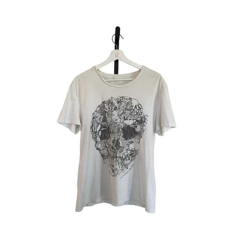 White Skull Printed Neck T-Shirt Large