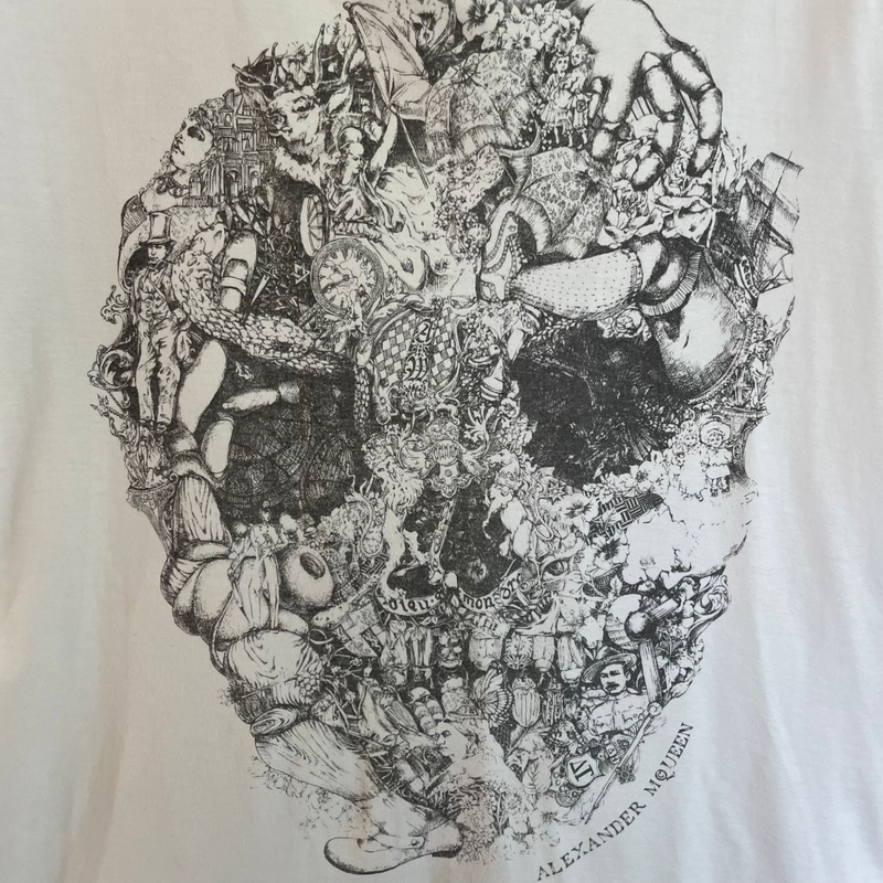 White Skull Printed Neck T-Shirt Large