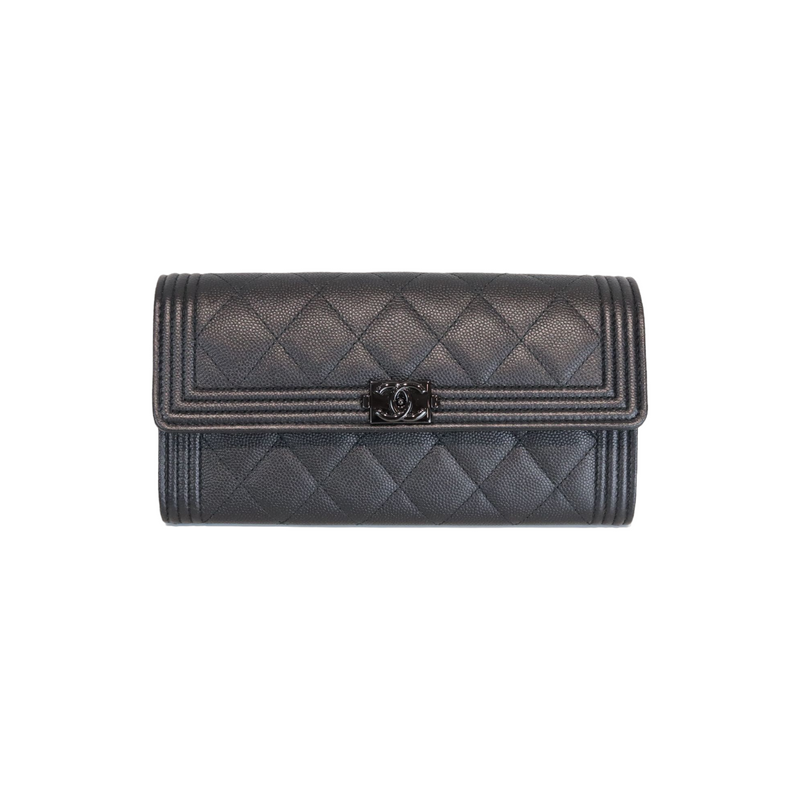 CHANEL Classic Continental Long Flap Wallet Black Caviar with Gold