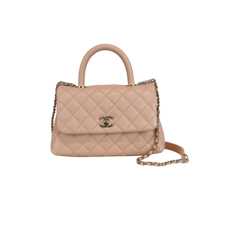 Chanel Coco Handle 20A Beige/Pink Chevron Caviar with shiny light gold  hardware
