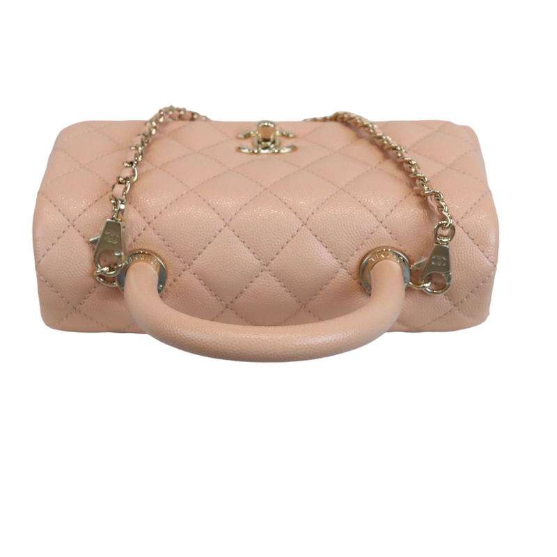 Flap Top Handle Quilted Light Pink Leather SHW