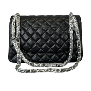 Lambskin Jumbo Double Flap Black SHW
